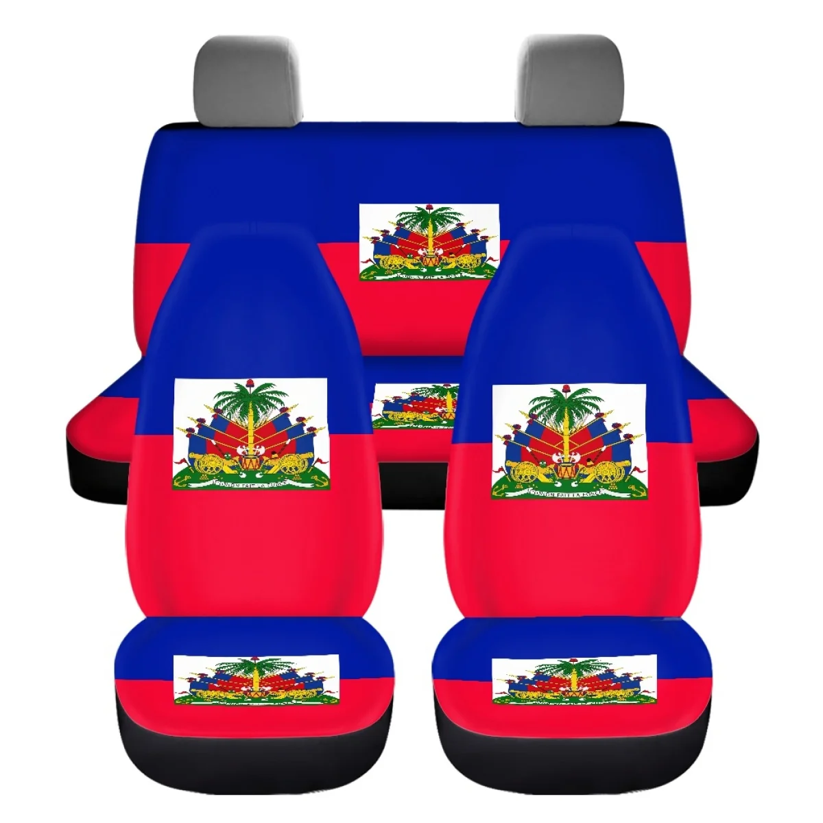 2023 Fashion Haiti Flag Cartoon Pattern Car Seat Cover Set Interior Accessories Easy Installation Protector Auto Decor 4Pcs DIY - Image 6