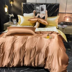 Solid Rayon Silk Bedding Set with Duvet Cover Bed Sheet Pillowcases Luxury King Single Double Couple Satin Pillow Case Bedsheet
