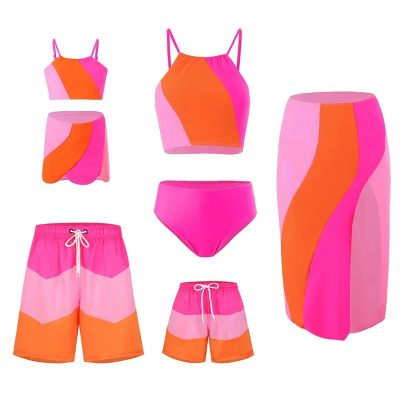 2024 UV Mother Kids Family Matching Swimsuit Women's Swimsuits Girl's Bikini Men's Boys Swimming Trunks Children's Baby Swimwear - Image 3