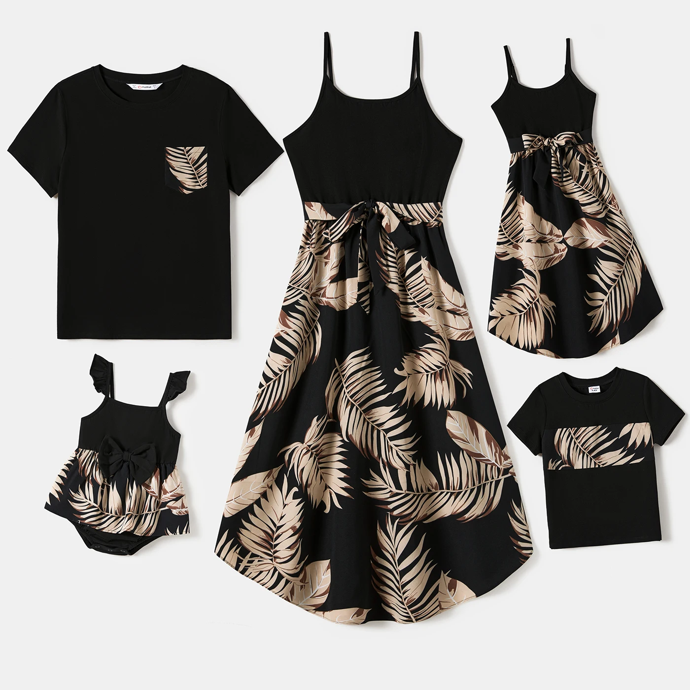PatPat Family Matching Floral Print Belted Cami Dresses And Solid Short Sleeve Tops Sets