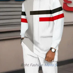 African Casual Suit Men Tracksuit Set Long Sleeve T Shirt Pants 2 Piece Outfit Striped 3D Printed Trousers Suits Men‘s Clothes