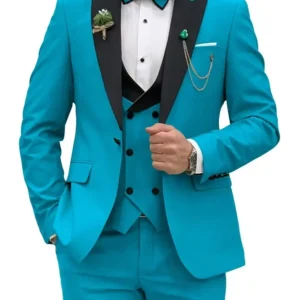 Slim Fit Men Suits Double Groom Formal Business Male Blazer Set Peak Lapel Party Wedding Tuxedo (Jacket+Vest+Pants)