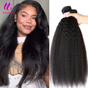 Megeen 28 30 32 Inch 1 3 4 Bundles Deal Yaki Straight 100% Human Hair Weave Extensions for Women Kinky Straight 12A