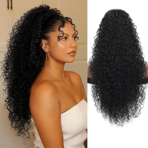 Afro Kinky Curly Ponytail Extension Synthetic 24inch Deep Curly Drawstring Ponytail Heat Resistant Hair Pieces for African Women