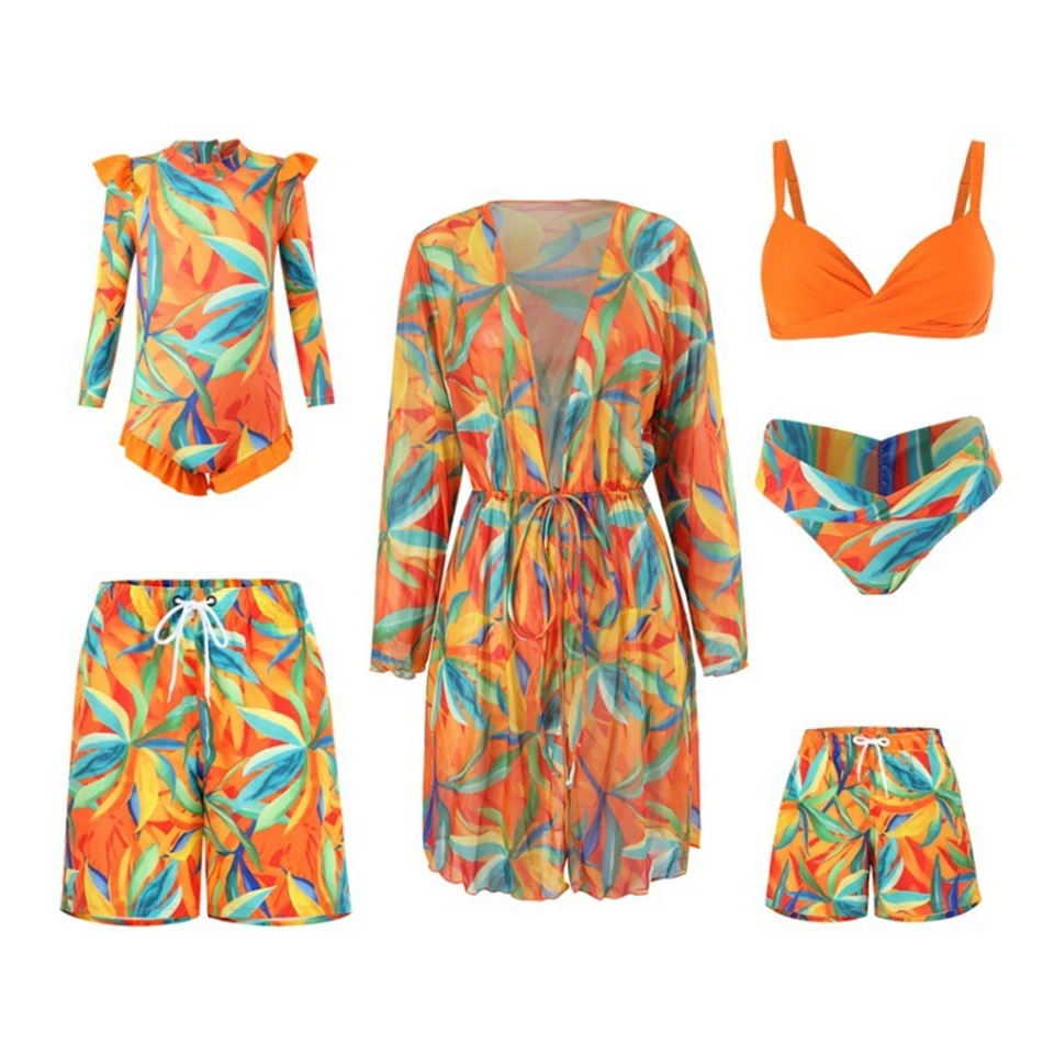 2024 UV Mother Kids Family Matching Swimsuit Women's Swimsuits Girl's Bikini Men's Boys Swimming Trunks Children's Baby Swimwear - Image 2