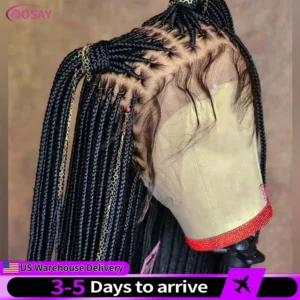 36Inch Synthetic Long Box Braided Wig Full Lace Straight Cornrow Braiding Wig Burgundy Knotless Cornrow Braid Wig With Baby Hair