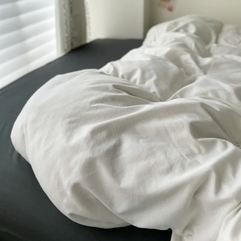 Cotton Bed Linen Solid Bedding Set with Sheet Duvet Cover Pillowcases Single Couple Bedsheet King Queen Double Twin Size - Image 4