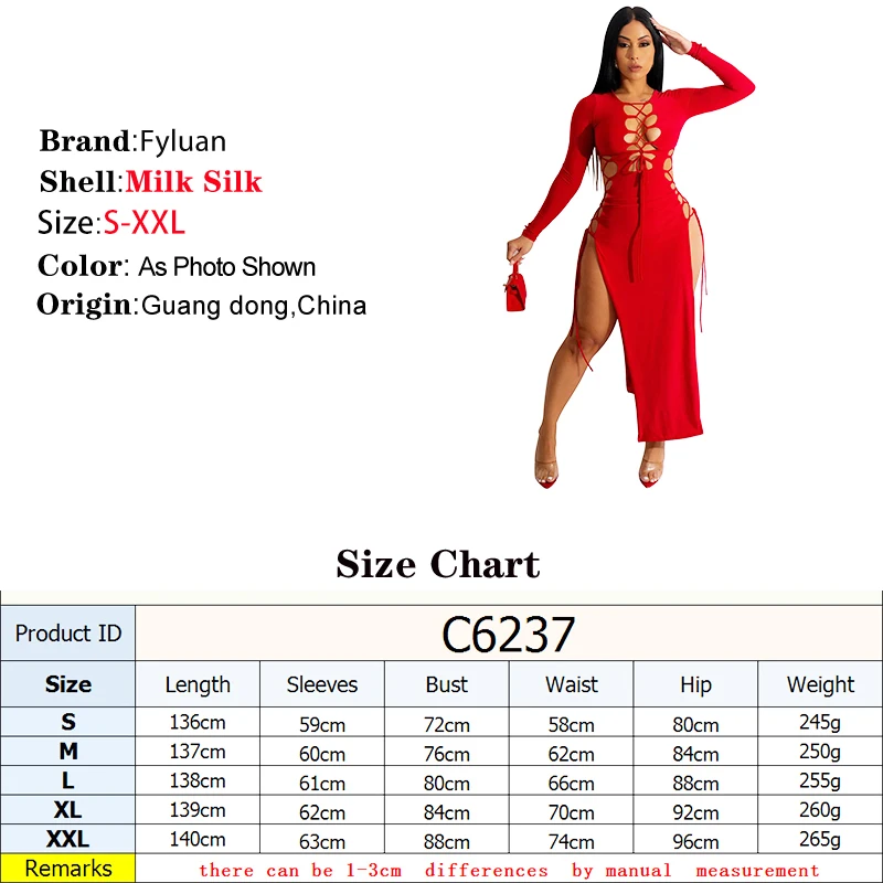 2025 Sexy Women Chest Hollow Out Bandage Long Sleeves Collect Waist Dress Two Side Split Ruffles Lace Up Decor One-Piece Clothes - Image 5