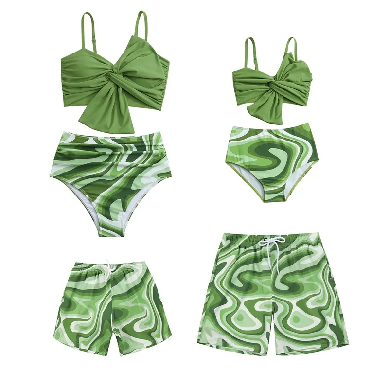 2024 UV Mother Kids Family Matching Swimsuit Women's Swimsuits Girl's Bikini Men's Boys Swimming Trunks Children's Baby Swimwear - Image 6
