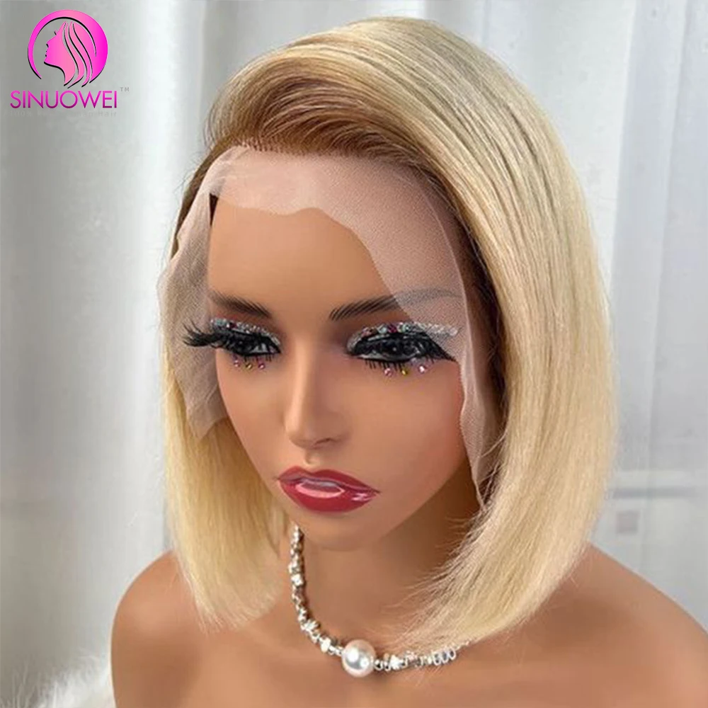 4/613 Blonde Bob Wig Dark Root Honey Blonde Colored Short Bob Human Hair Wigs 13x4 Lace Frontal Brazilian Hair Wigs For Women - Image 3