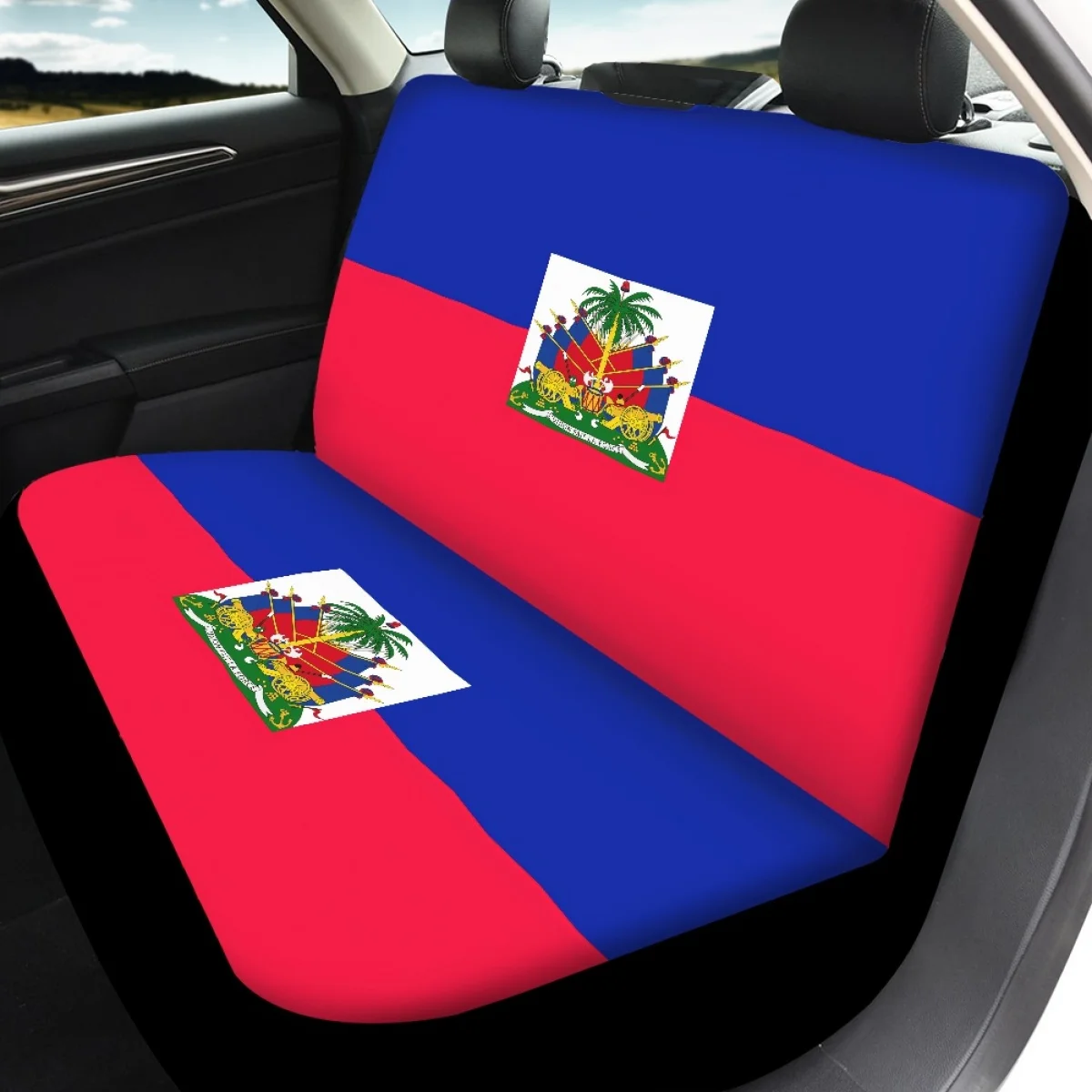 2023 Fashion Haiti Flag Cartoon Pattern Car Seat Cover Set Interior Accessories Easy Installation Protector Auto Decor 4Pcs DIY - Image 4
