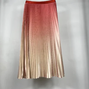 Shiny Gradient Elasitc High Waist Pleated Women Midi Skirt 2025 Summer Office Lady HIgh Street Skirt Women Clothes