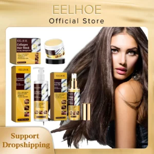 EELHOE Collagen Hair Care Kit Repair Keratin Hair Smoothing Softener Shiny Strengthen Mask Shampoo Maca Anti Frizz Hair Products