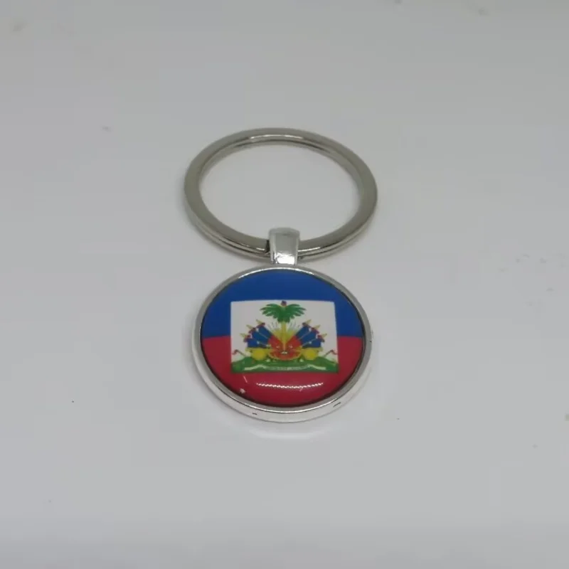 Customize Haiti Flag Key Chain Key Ring keychains Silver Rhodium Keyrings Split Rings Jewelry