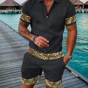 Funny 3D Printed Men's 2 Piece Sets Fashion Polo Shirt+Shorts Outfit Casual Short Sleeve Zipper Shirts Summer Hip Hop Streetwear