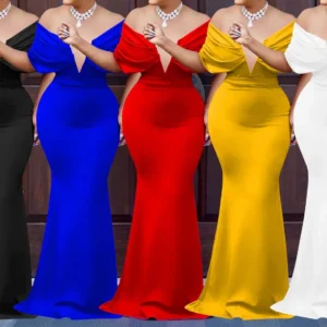 Women V-neck Off The Shoulder Elegant Party Dresses Woman Sleeveless Bodycon Maxi Dress Evening Vestidos Sexy Long Dresses HW198