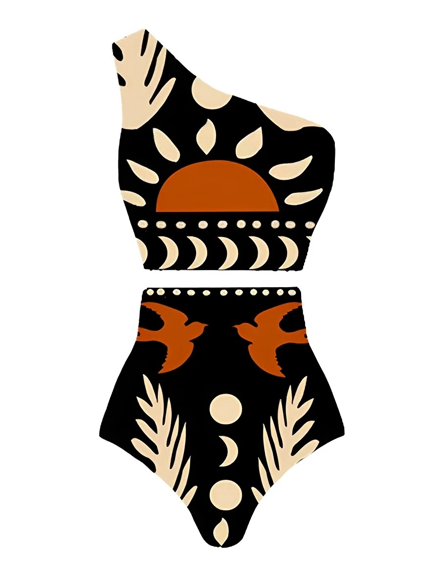 2025 One Shoulder High Waist Bikini Women Swimsuit Female Padded Swimwear Bathers Bathing Swimming Swim Suit Summer Beachwear