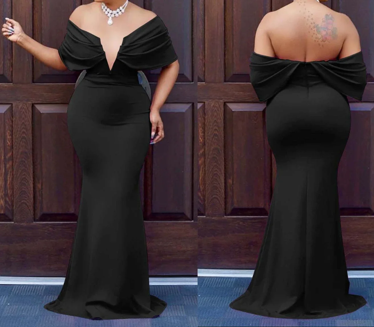 Women V-neck Off The Shoulder Elegant Party Dresses Woman Sleeveless Bodycon Maxi Dress Evening Vestidos Sexy Long Dresses HW198 - Image 2