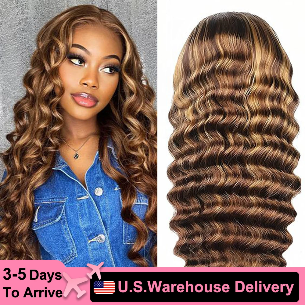 30 34 Inch Loose Deep Wave Frontal Wig 13x6 Ombre Highlight HD Lace Wigs 4/27 Colored Wigs Curly 13x4 Lace Front Human Hair Wigs