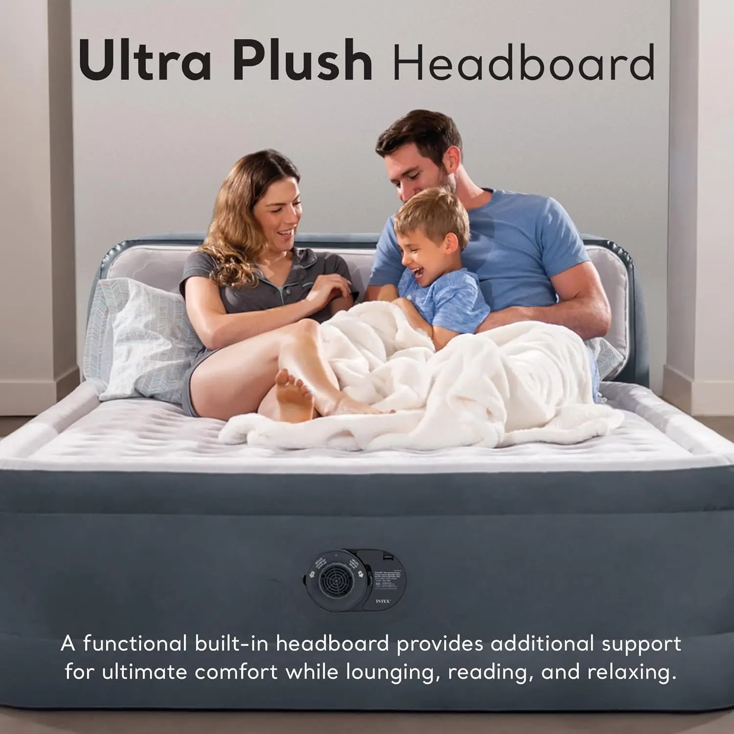 64447ED Dura-Beam Deluxe Ultra Plush Air Mattress with Headboard: Fiber-Tech – Queen Size – Built-in Electric Pump – 18in Bed H - Image 2