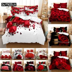 Red Rose Bedding Set Quilt Duvet Cover Comforter Pillow Case 3D HD Double Full King Queen Twin Single 3PCS 2PCS Bedroom Flower