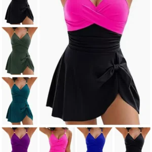 8 Colors Cute Women Swimdress Tummy Control Sexy One Piece Slim & Comfortable Ruched & Cross Swimwear Elastic Beachwear 2025 New