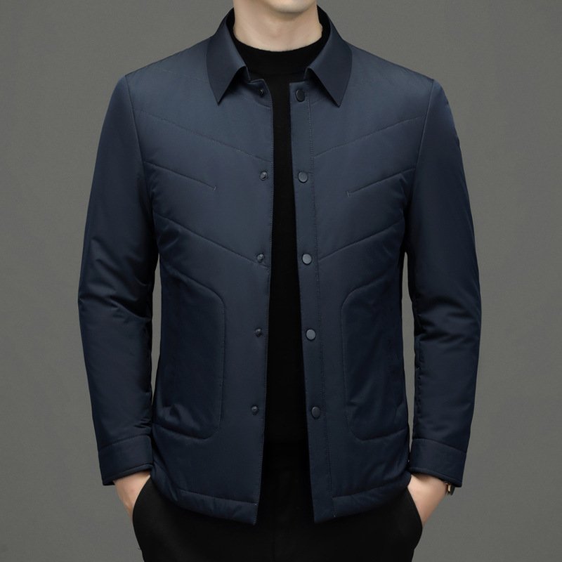 Fall Winter Men Jacket Lapel Fashion Business Lightweight Silk Cotton-padded Coat - Image 3