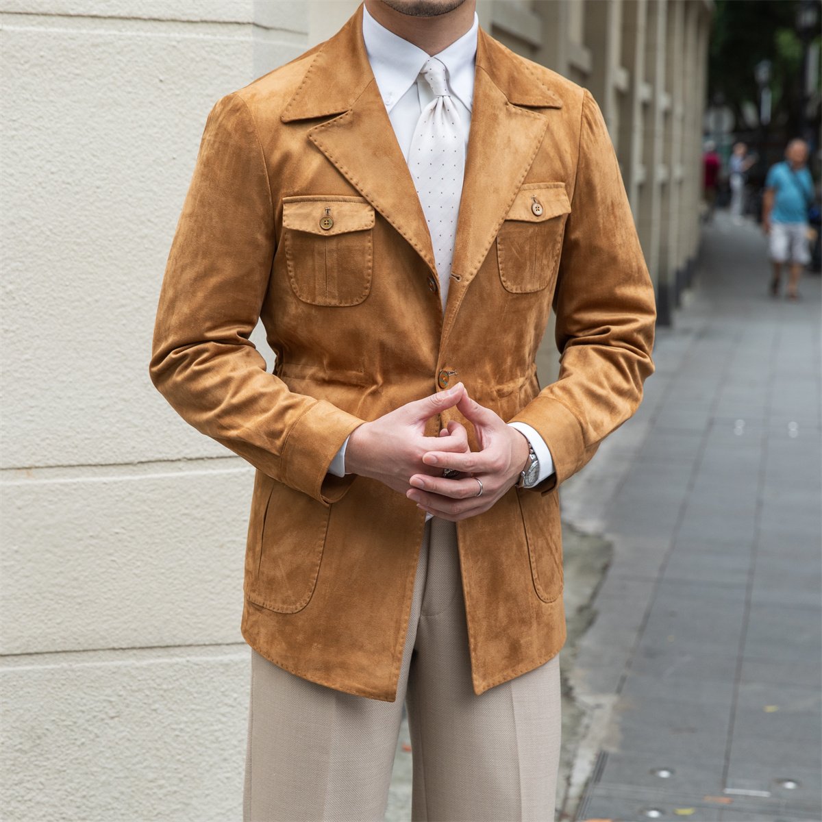 Suede Safari Jacket With Slim Fit - Image 3
