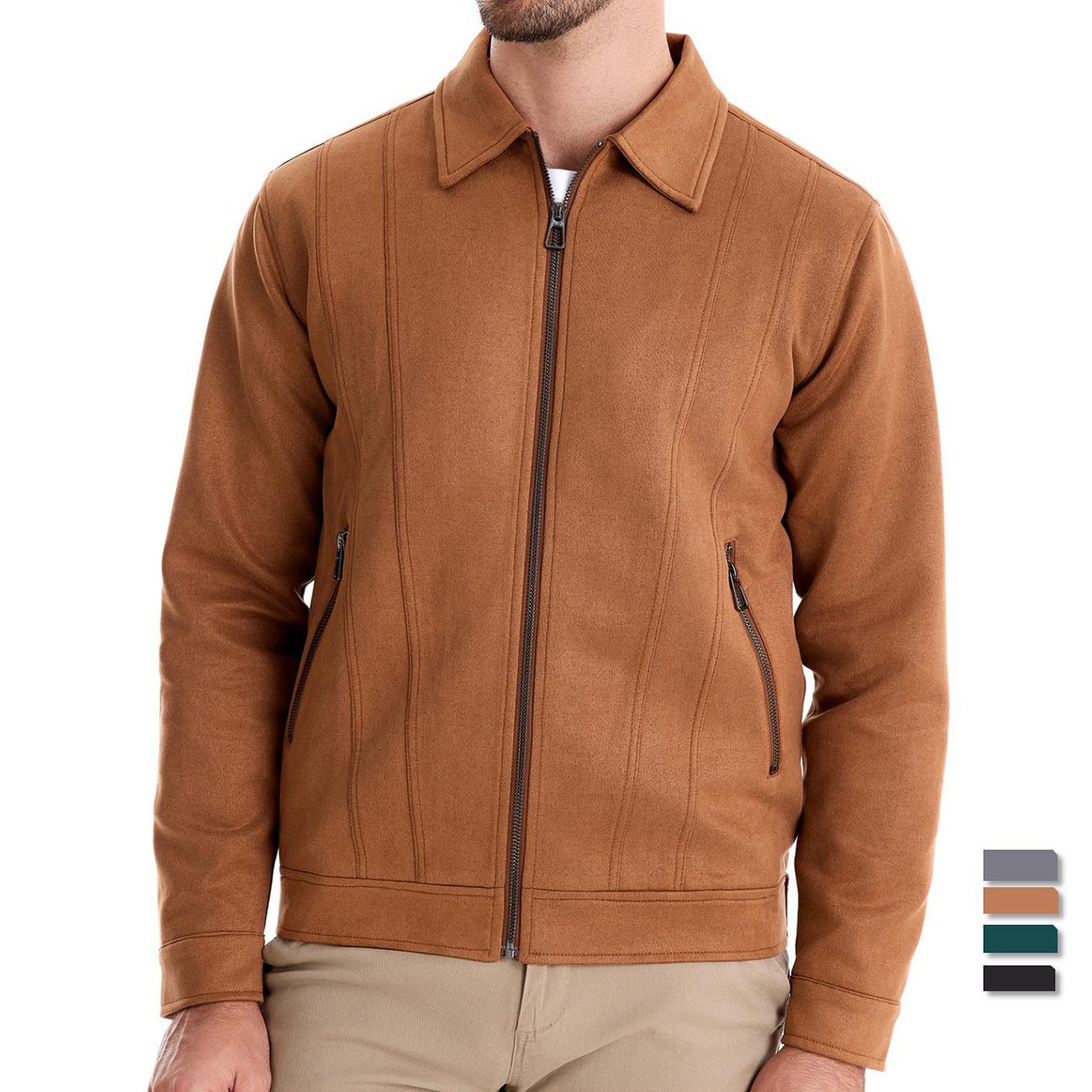 Fashion Lapel Zipper Jacket Autumn And Winter Solid Suede Coat Men's Clothing Outdoor - Image 3