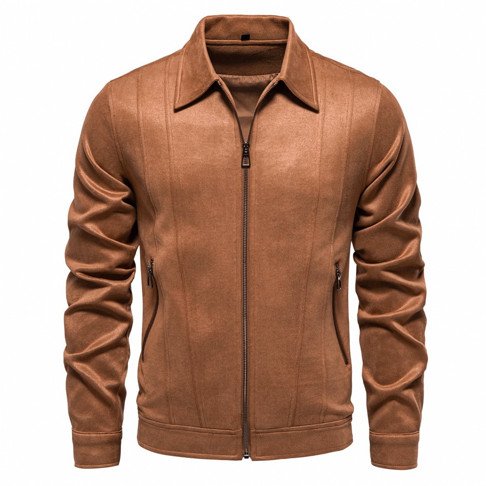Fashion Lapel Zipper Jacket Autumn And Winter Solid Suede Coat Men's Clothing Outdoor - Image 9
