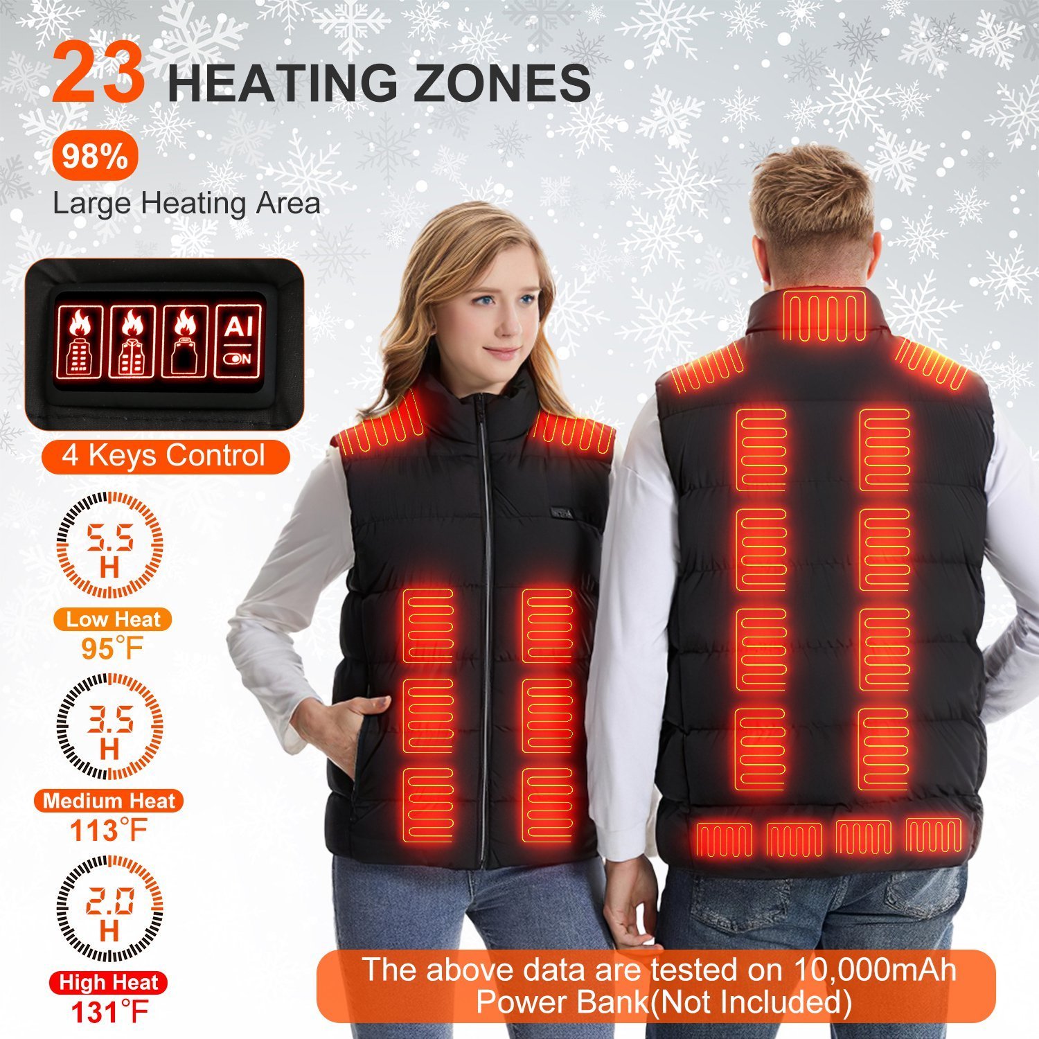1Pc Heated Vest Men Women Heated Jacket With 23 Heating Zones 3 Heat Levels USB Powered Machine Washable For Winter Hiking Skiing Skating Outdoor Activities - Image 2