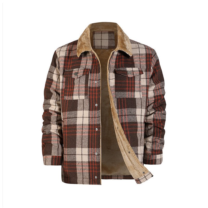 Men's Plaid Coat Flannel Long Sleeve Lapel - Image 2