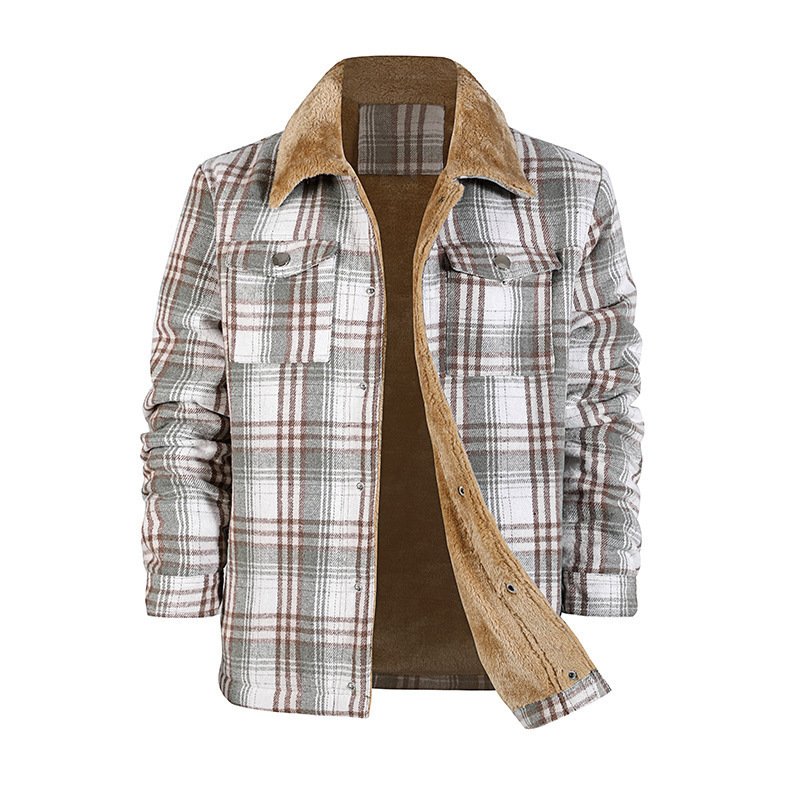 Men's Plaid Coat Flannel Long Sleeve Lapel - Image 10