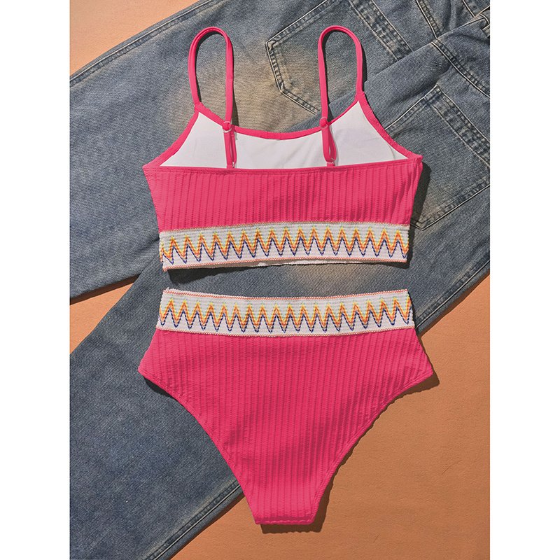 Women's Bikini Set Two Piece Swimsuits High Waisted Scoop Neck Spaghetti Adjustable Straps Textured - Image 6