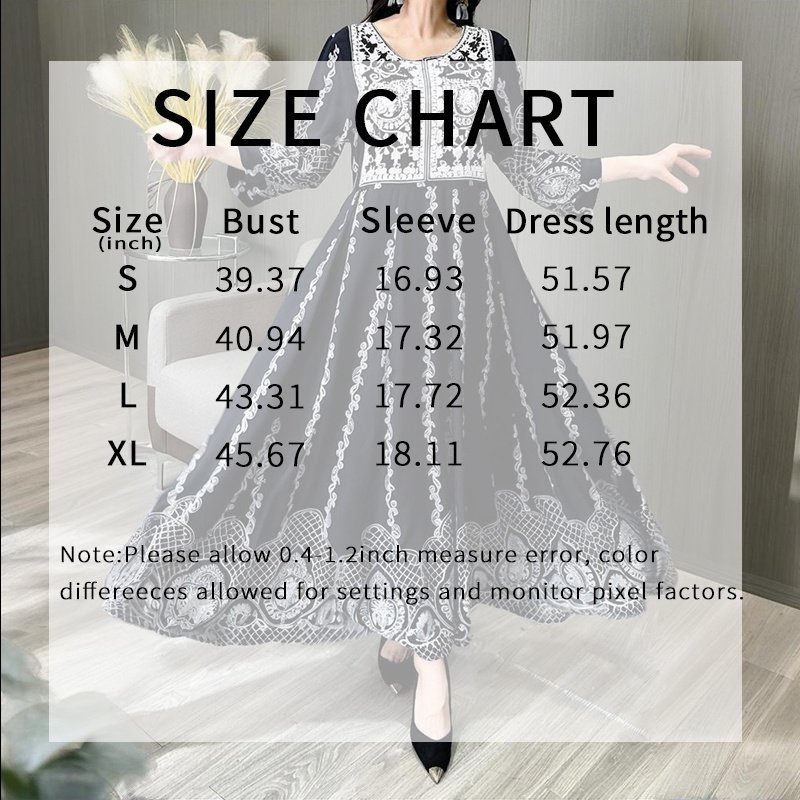 Women's Ethnic Style Floral Embroidered Dress, Elegant 3 4 Sleeve Swing Dress - Image 7