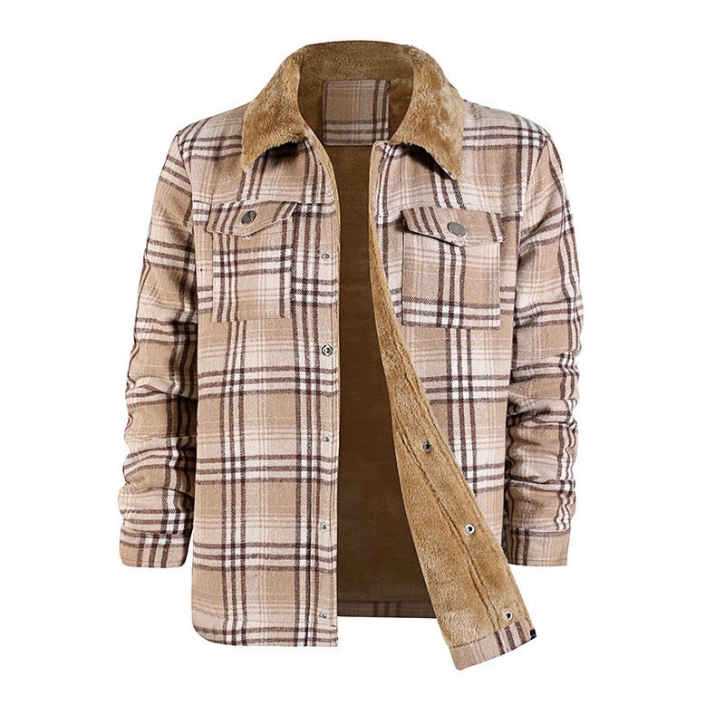 Men's Plaid Coat Flannel Long Sleeve Lapel - Image 7