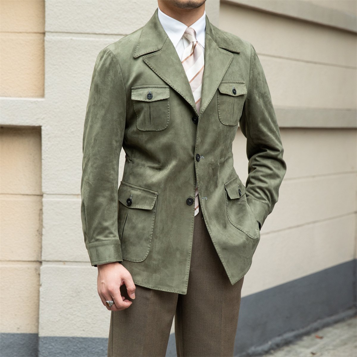Suede Safari Jacket With Slim Fit - Image 4