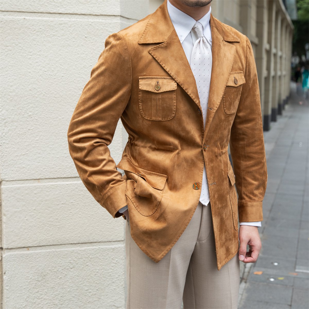 Suede Safari Jacket With Slim Fit - Image 5