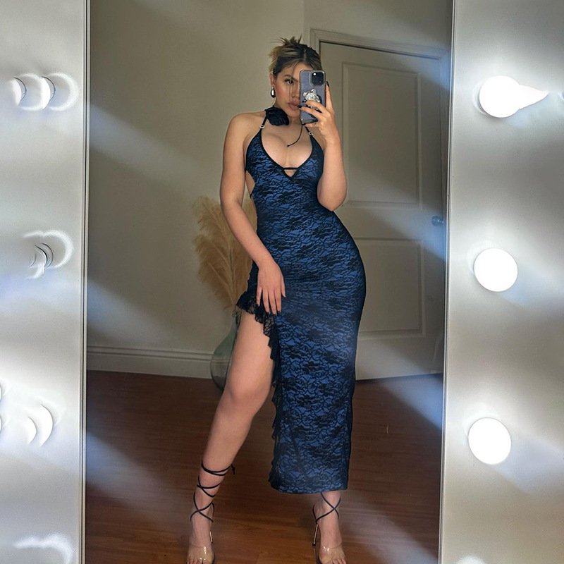 Synthetic Lace Split Sling Dress Women - Image 4