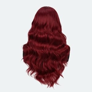 Elegant 24 Inch Red Wavy Synthetic Wig For Women, 4x1 Front Lace, High Temperature Fiber, Middle Part, Natural Look, Breathable, Comfortable, Versatile For Cosplay & Daily Use, All Ethnicities