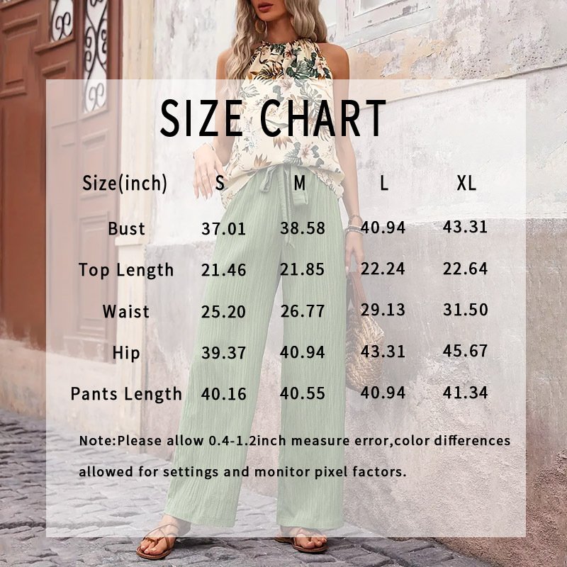 Women's 2 Piece Outfits Summer Casual Sleeveless Halter Neck Crop Tops Wide Leg Pants Set - Image 6