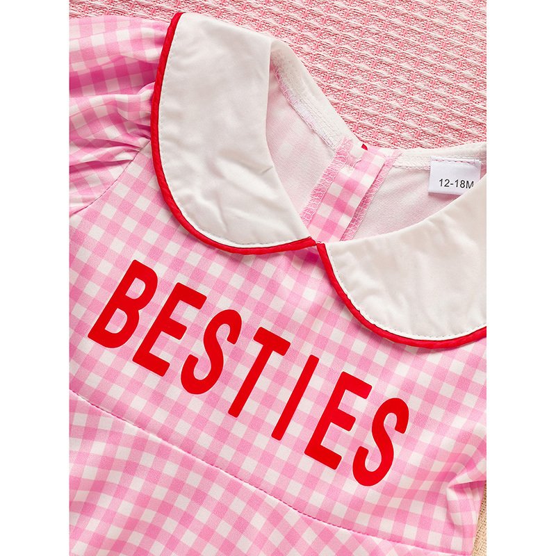 Sweet Baby Toddler Girl's Short Sleeve Letter Heart Print Doll Collar Dress With Matching Headband - Image 6