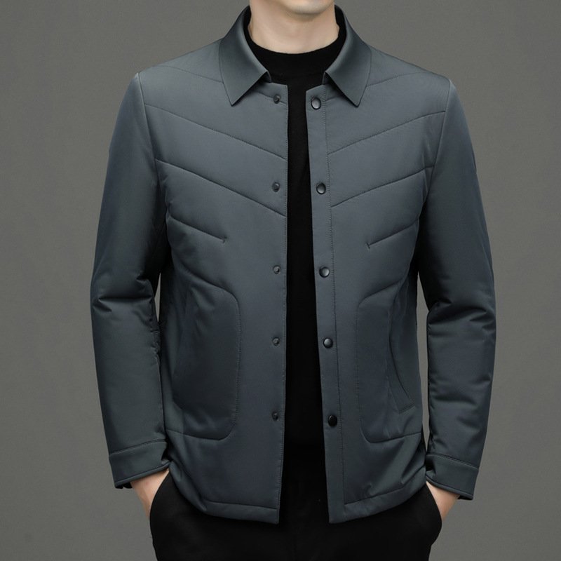 Fall Winter Men Jacket Lapel Fashion Business Lightweight Silk Cotton-padded Coat - Image 2