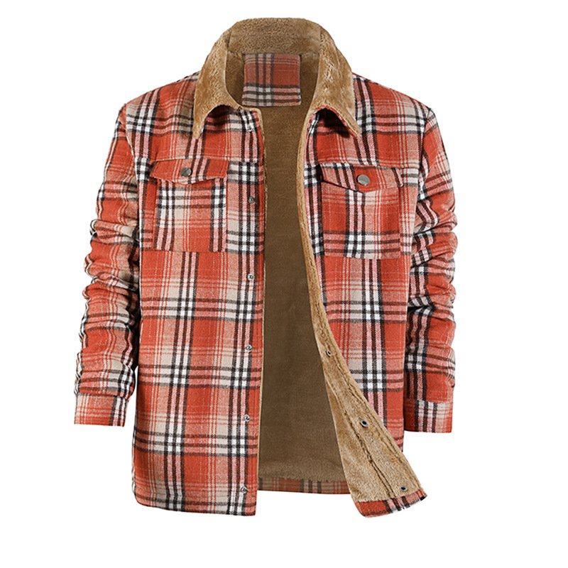 Men's Plaid Coat Flannel Long Sleeve Lapel - Image 6
