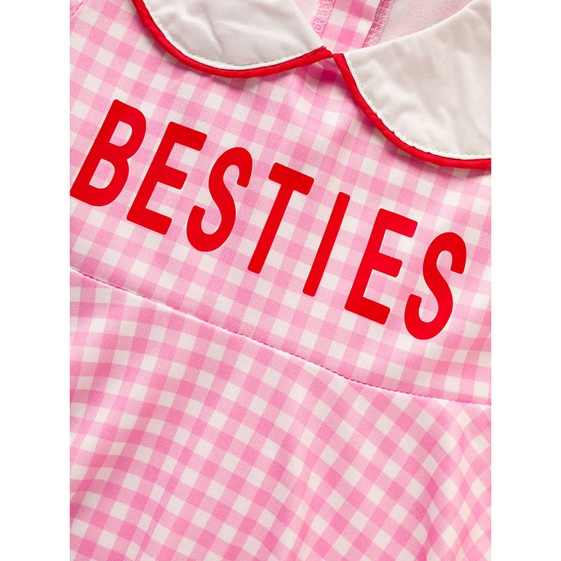 Sweet Baby Toddler Girl's Short Sleeve Letter Heart Print Doll Collar Dress With Matching Headband - Image 7