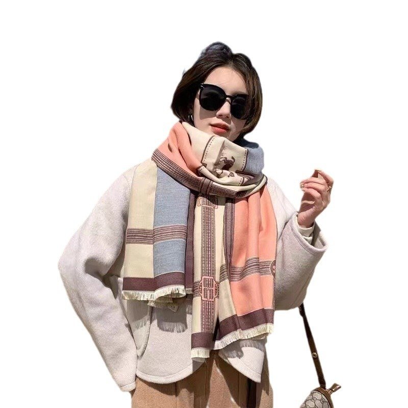 Korean Style Contrast Color Artificial Cashmere Scarf Women's New Winter - Image 5