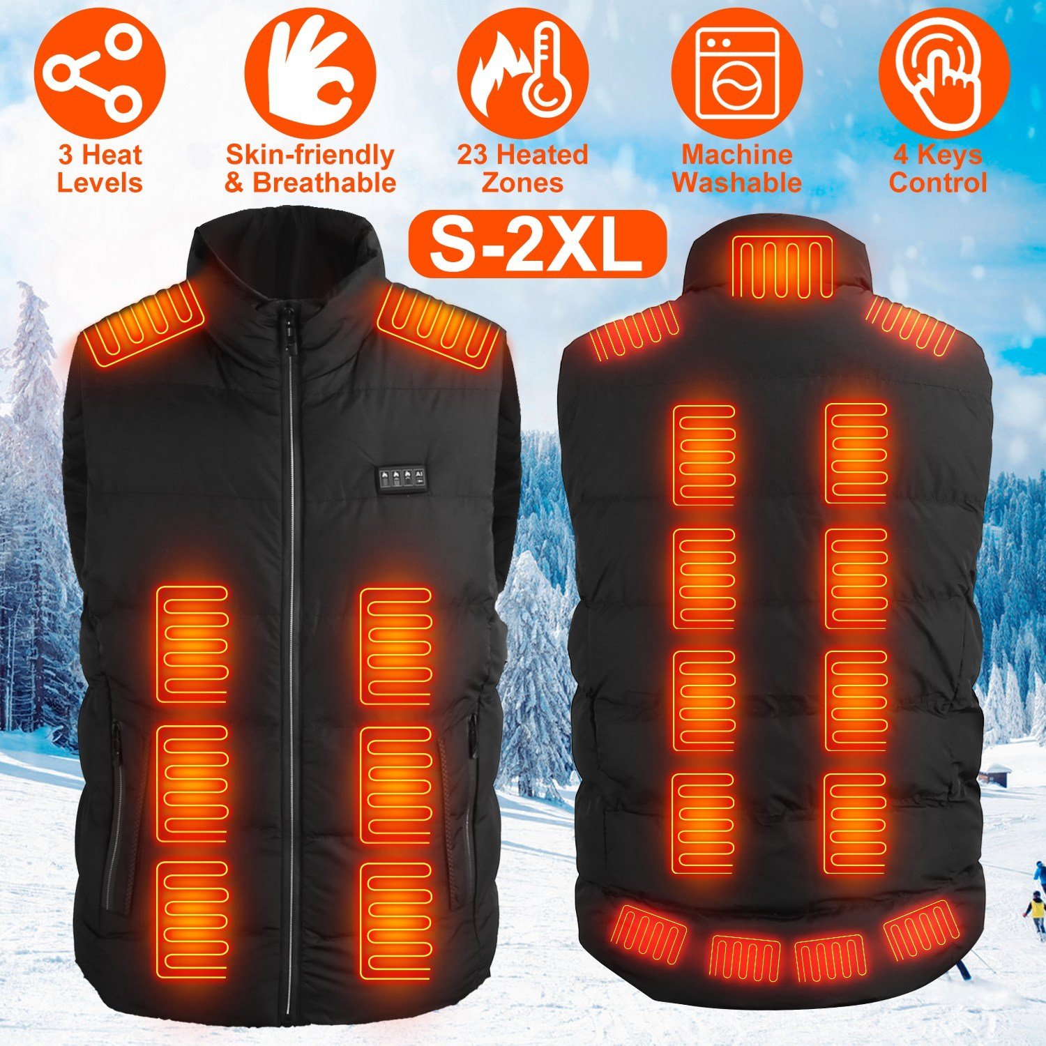 1Pc Heated Vest Men Women Heated Jacket With 23 Heating Zones 3 Heat Levels USB Powered Machine Washable For Winter Hiking Skiing Skating Outdoor Activities