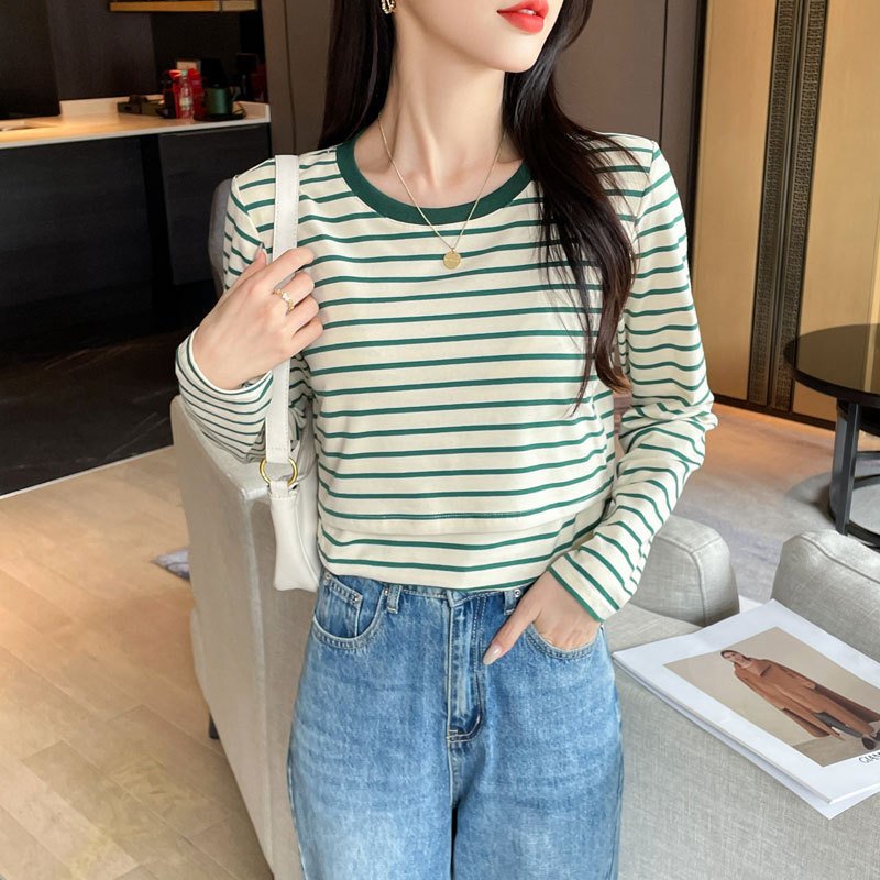 Striped Nursing Shirt Spring And Autumn Long Sleeve Nursing Clothes - Image 3
