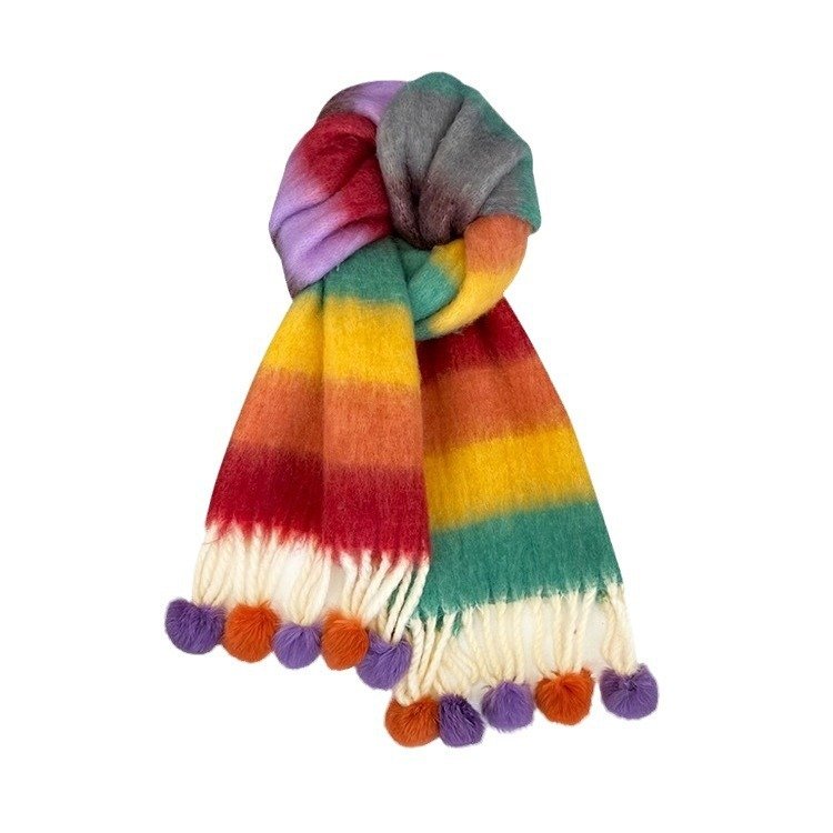 Rainbow Dopamine Mohair Tassel Scarf - Image 5