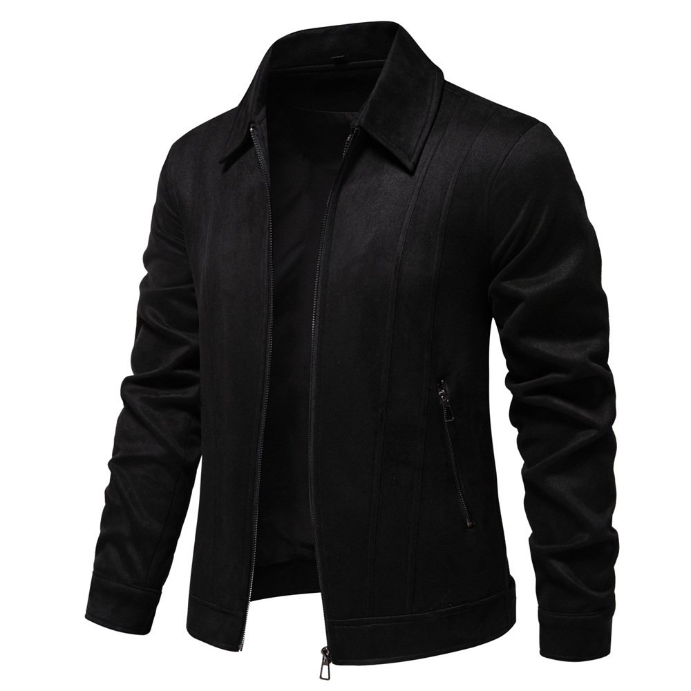 Fashion Lapel Zipper Jacket Autumn And Winter Solid Suede Coat Men's Clothing Outdoor - Image 4